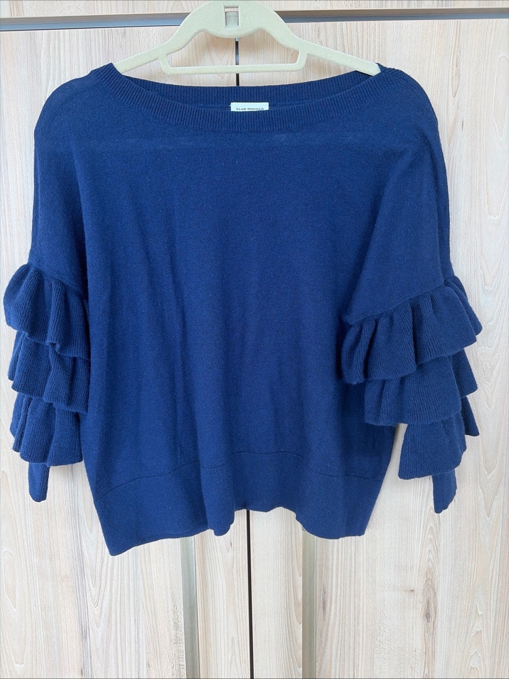 Club Monaco Women’s M Cashmere 3/4 Sleeve Sweater Navy Blue Knit Top